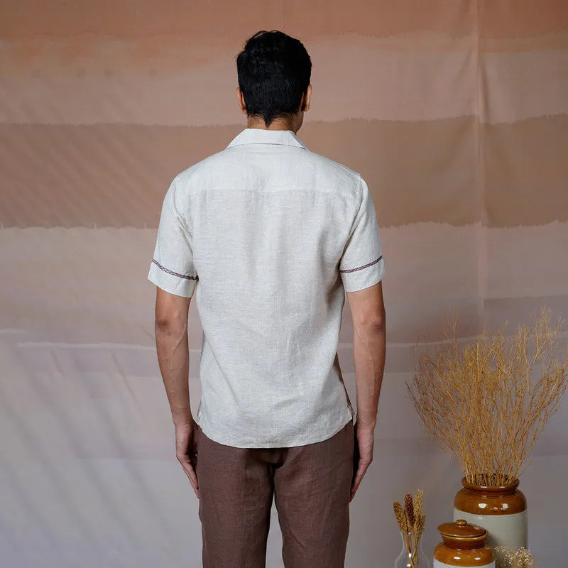 Unisex Linen Embroidered Shirt | Beige