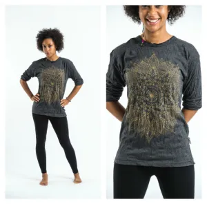 Unisex Lotus Mandala Long Sleeve T-Shirt in Gold on Black