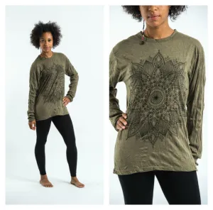 Unisex Lotus Mandala Long Sleeve T-Shirt in Green