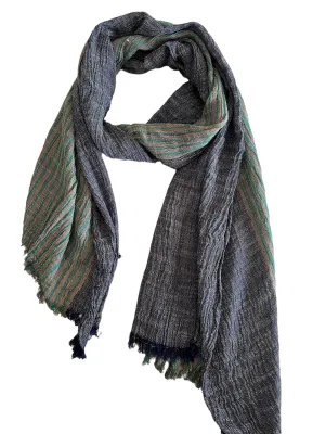 🩶Unisex Scarf - Blue Denim Green Stripe - Cotton Scarf