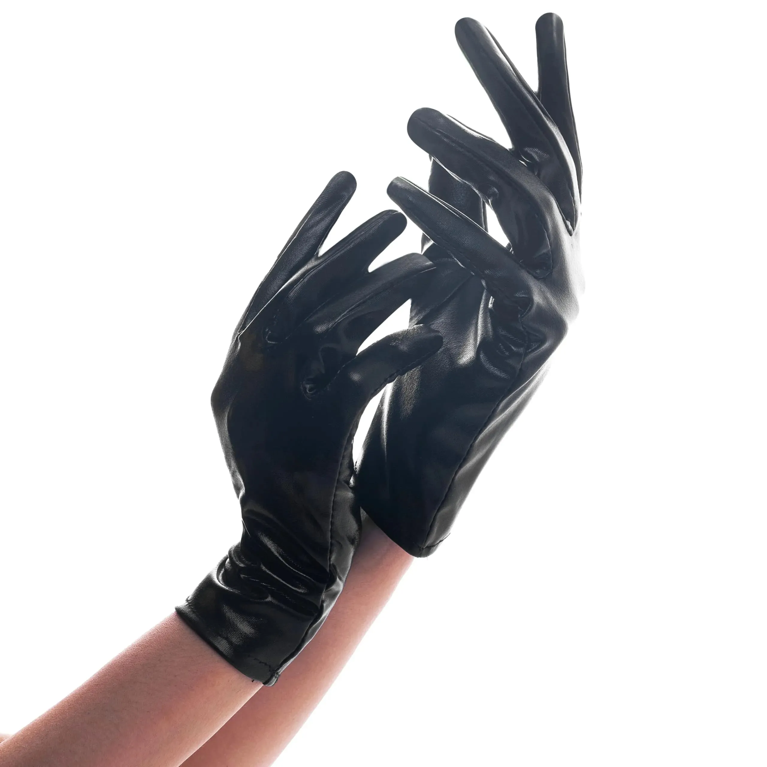 Unisex Shiny Black Metallic Gloves for Adult, Kids, Halloween Costume Accessory