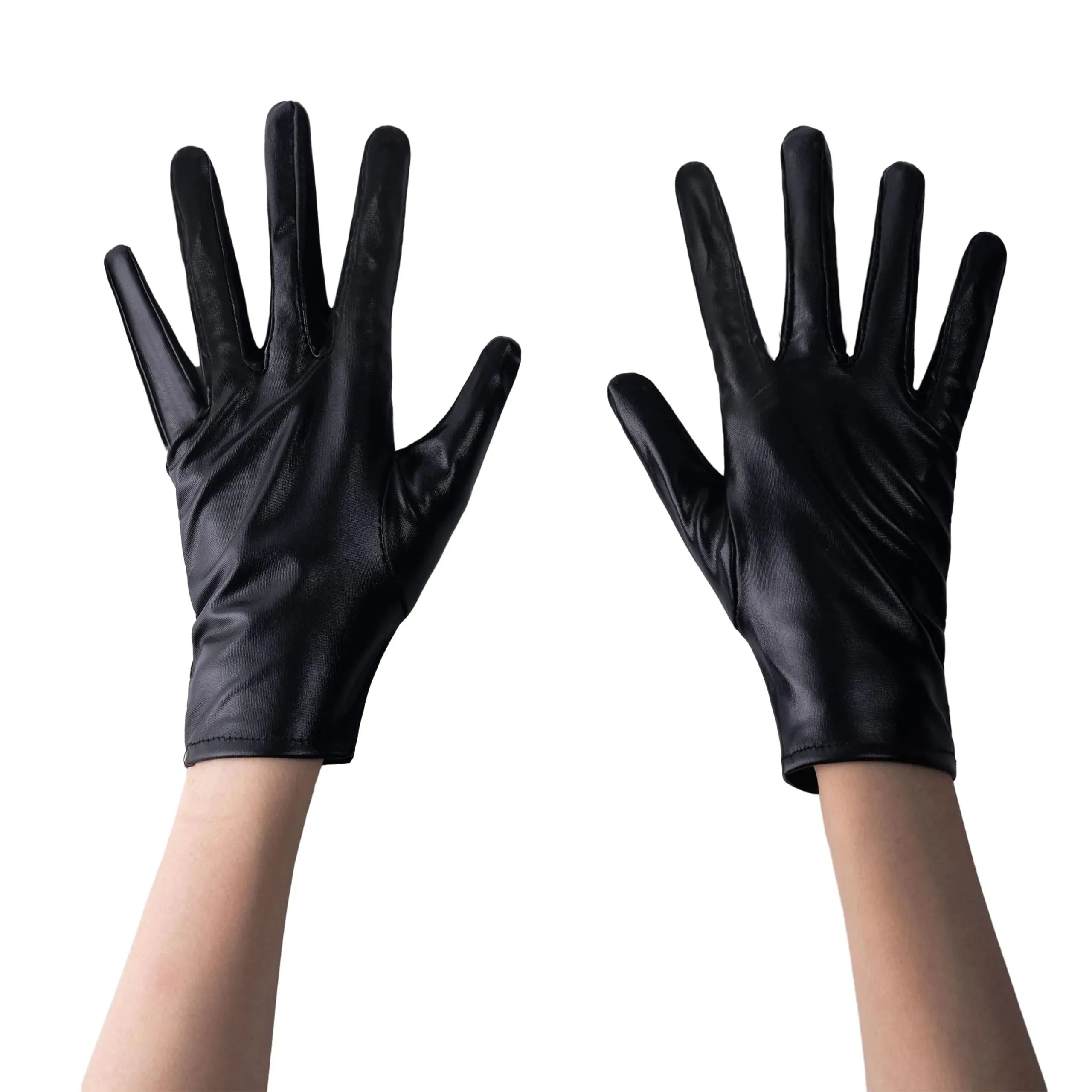 Unisex Shiny Black Metallic Gloves for Adult, Kids, Halloween Costume Accessory