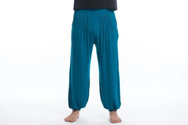 Unisex Solid Color Cotton Harem Pants in Blue