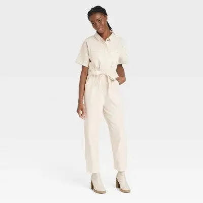 Universal Thread Women's Short Sleeve Boilersuit Relaxed Leg Casual Jumpsuit