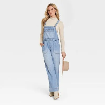 Universal Thread Women's Wide Leg Denim Overalls Full Length Jumpsuits