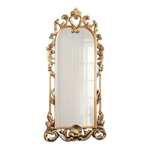 UNIVERSAL WOOD CRAFTS Ornate Gold-Toned Arched Wall Mirror Frame with Intricate Carving Design Frame, 22 x 36 Inches