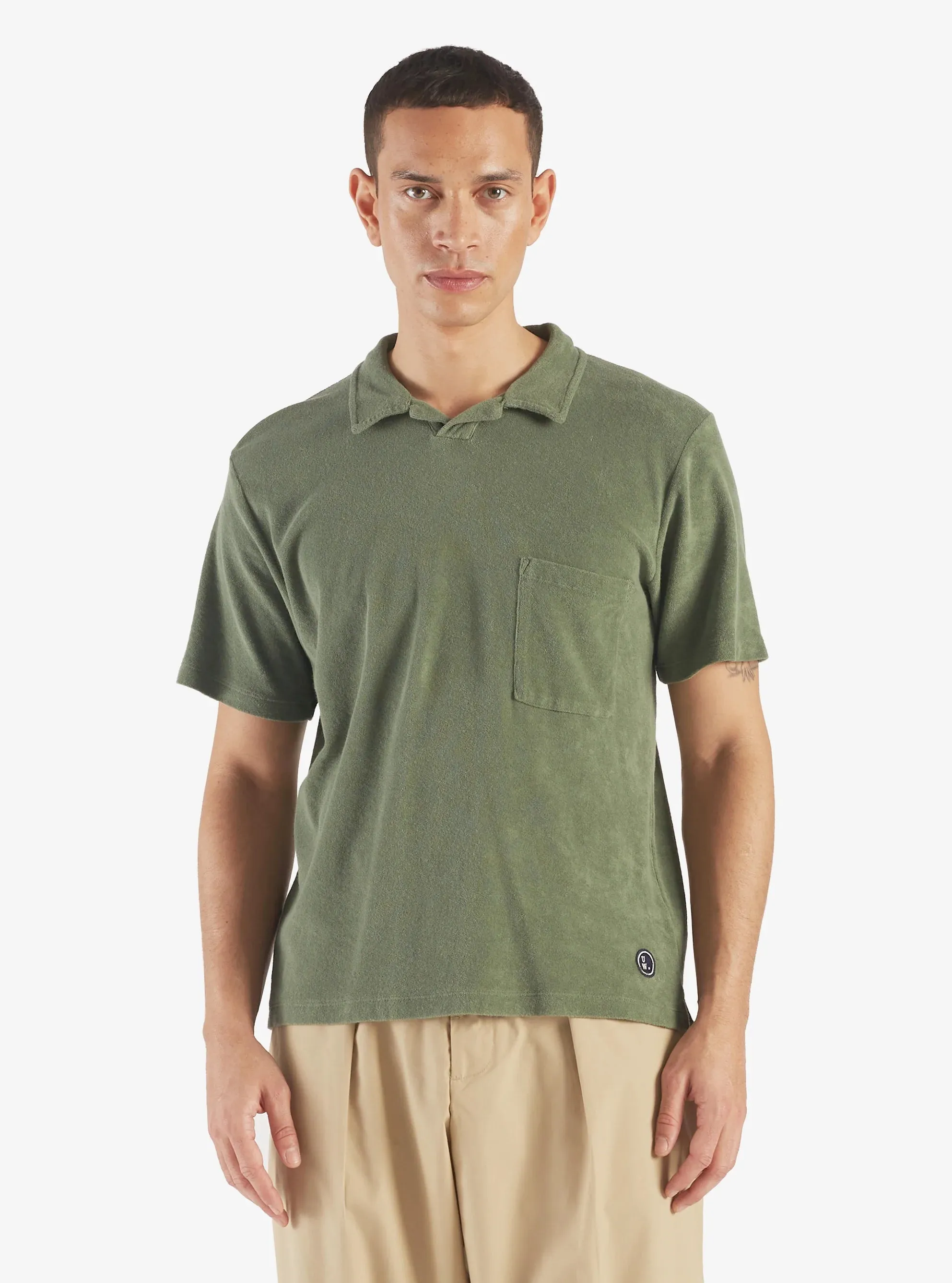 Universal Works Birch Green Terry Vacation Polo Shirt