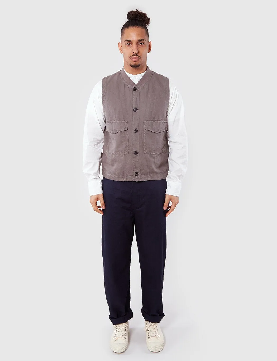 Universal Works Watchman Linen Waistcoat - Dark Stone