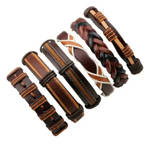 University Trendz 6 Pcs Brown Wrap Real Leather Bracelet for Boys Friendship Bracelets Skin Friendly (African)