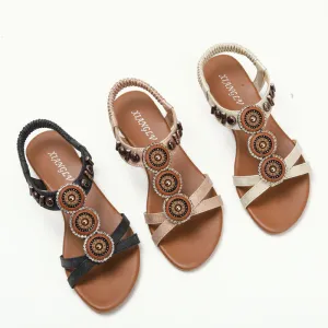 Uniwim Summer beach by the seaside sandals Ethnic Bohemian Beaded Wedge Sandals