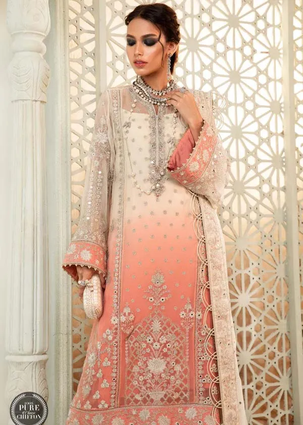 Unstitched Chiffon - MPC-22-208-Cream and Coral Pink