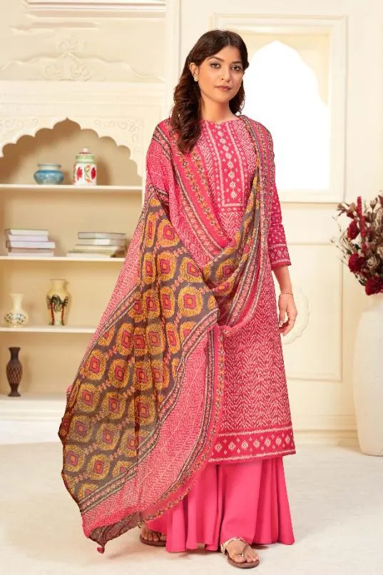 Unstitched Pink Salwar Suits Material with Chiffon Dupatta for Woman