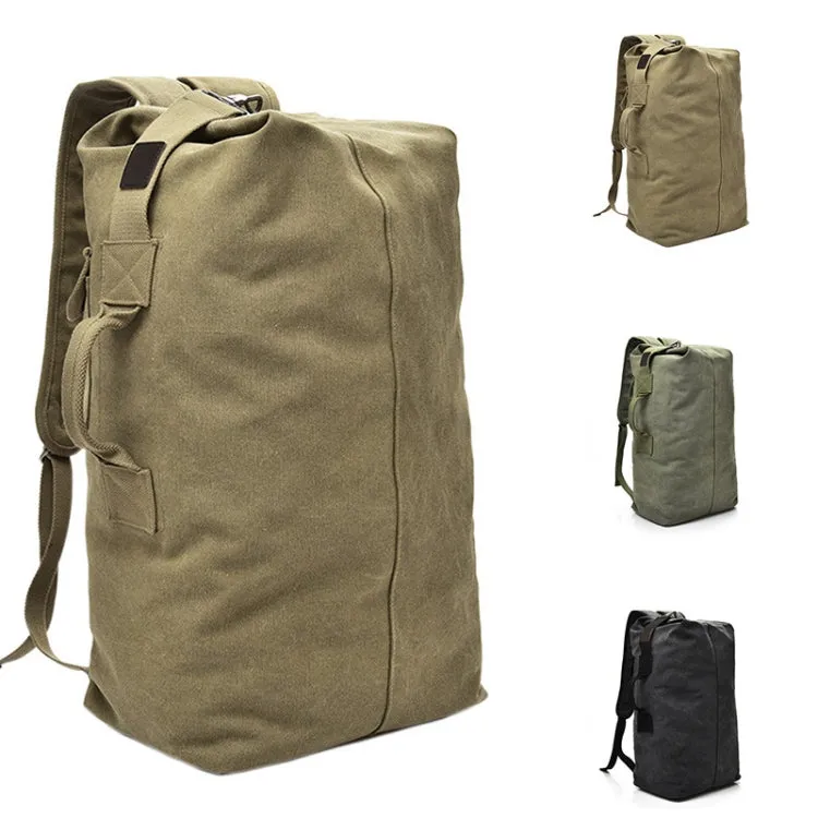 Upgrade Zipper Pockets Outdoor Travel Man Canvas Double Shoulder Backpack Student Schoolbag, Specification: Small Khaki