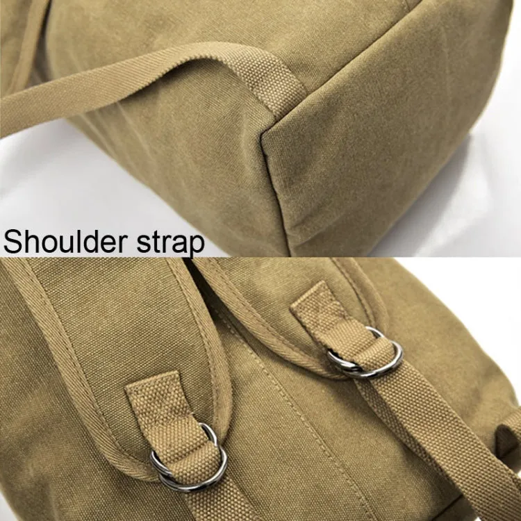 Upgrade Zipper Pockets Outdoor Travel Man Canvas Double Shoulder Backpack Student Schoolbag, Specification: Small Khaki