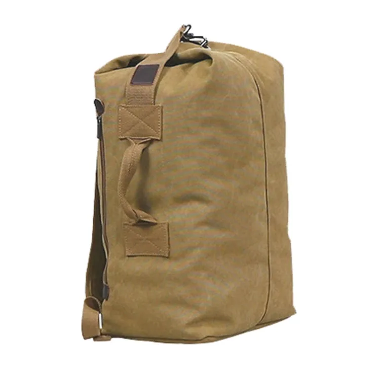 Upgrade Zipper Pockets Outdoor Travel Man Canvas Double Shoulder Backpack Student Schoolbag, Specification: Small Khaki