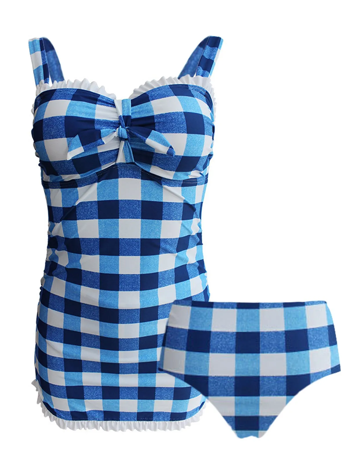 Upopby Plaid Ruffled Lace One-Piece Swimsuit   Panties