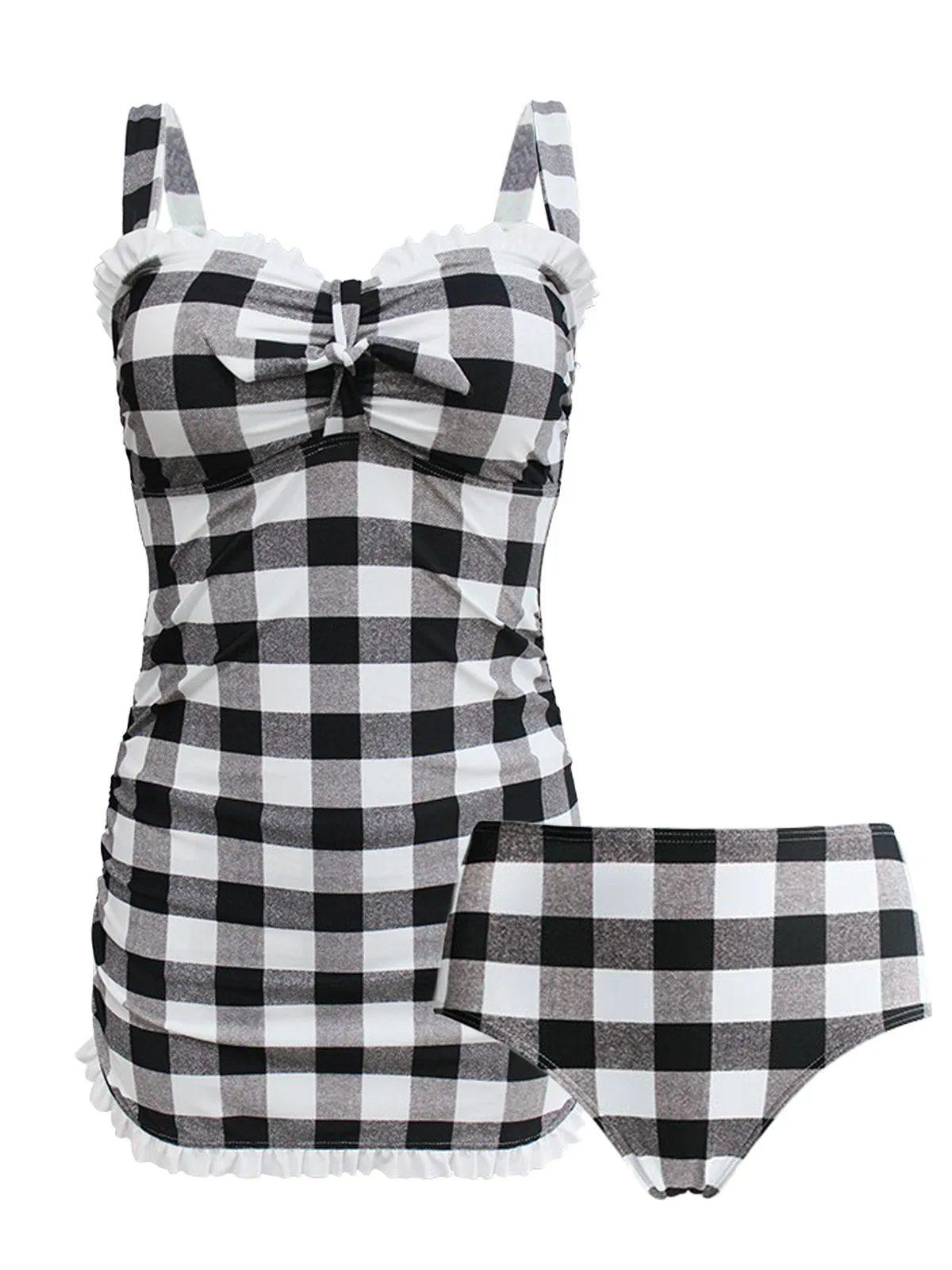 Upopby Plaid Ruffled Lace One-Piece Swimsuit   Panties