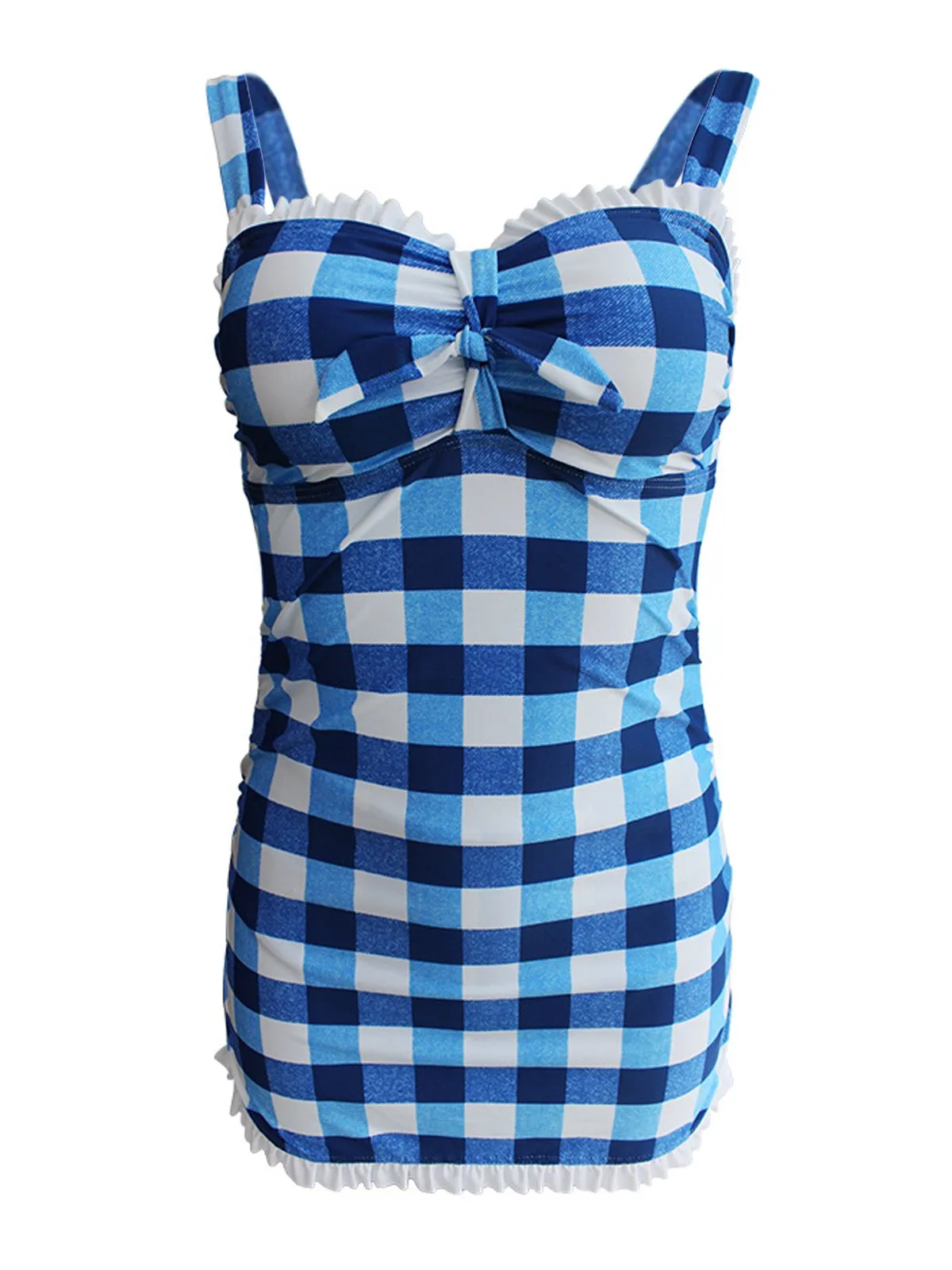 Upopby Plaid Ruffled Lace One-Piece Swimsuit   Panties