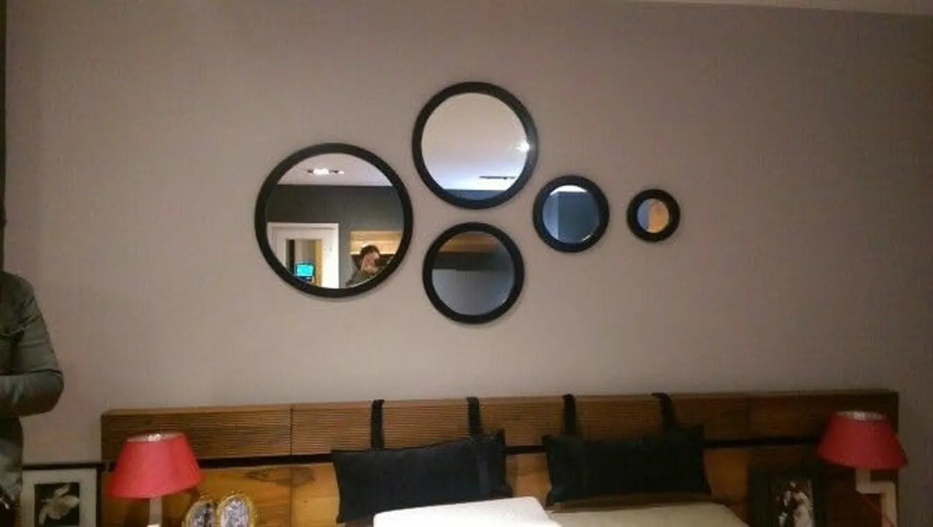 UPZING DECOR Wooden Wall Mirror Frame | Wall Hanging Mirror | Wall Mounted | for Living Room | with Mirror | Bedroom Set of 5 (Black)