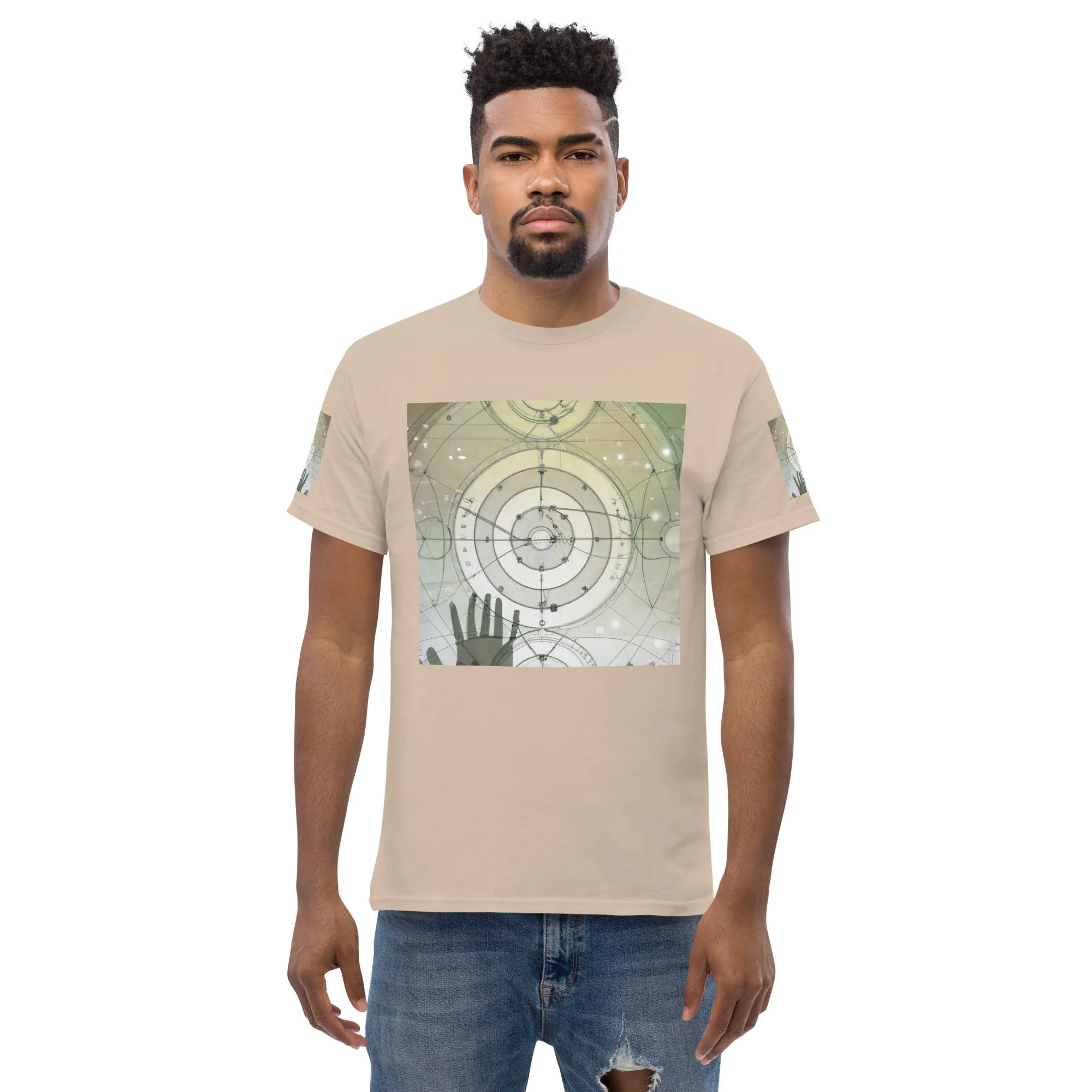 Urban Elegance: Men's Classic Tee with Abstract Balance Print