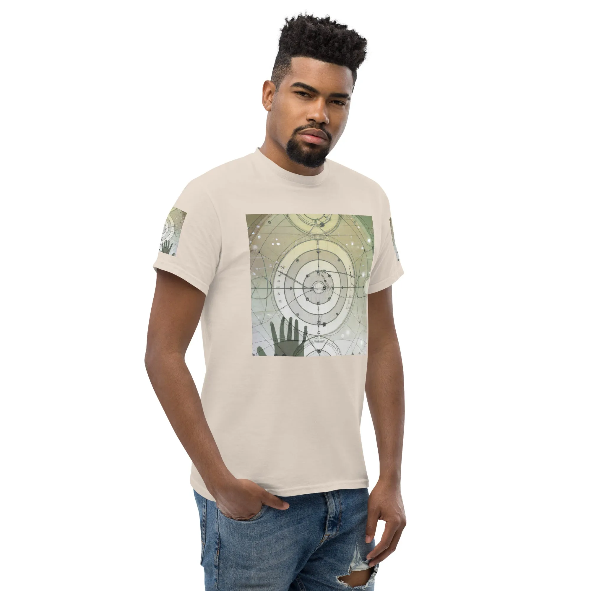 Urban Elegance: Men's Classic Tee with Abstract Balance Print