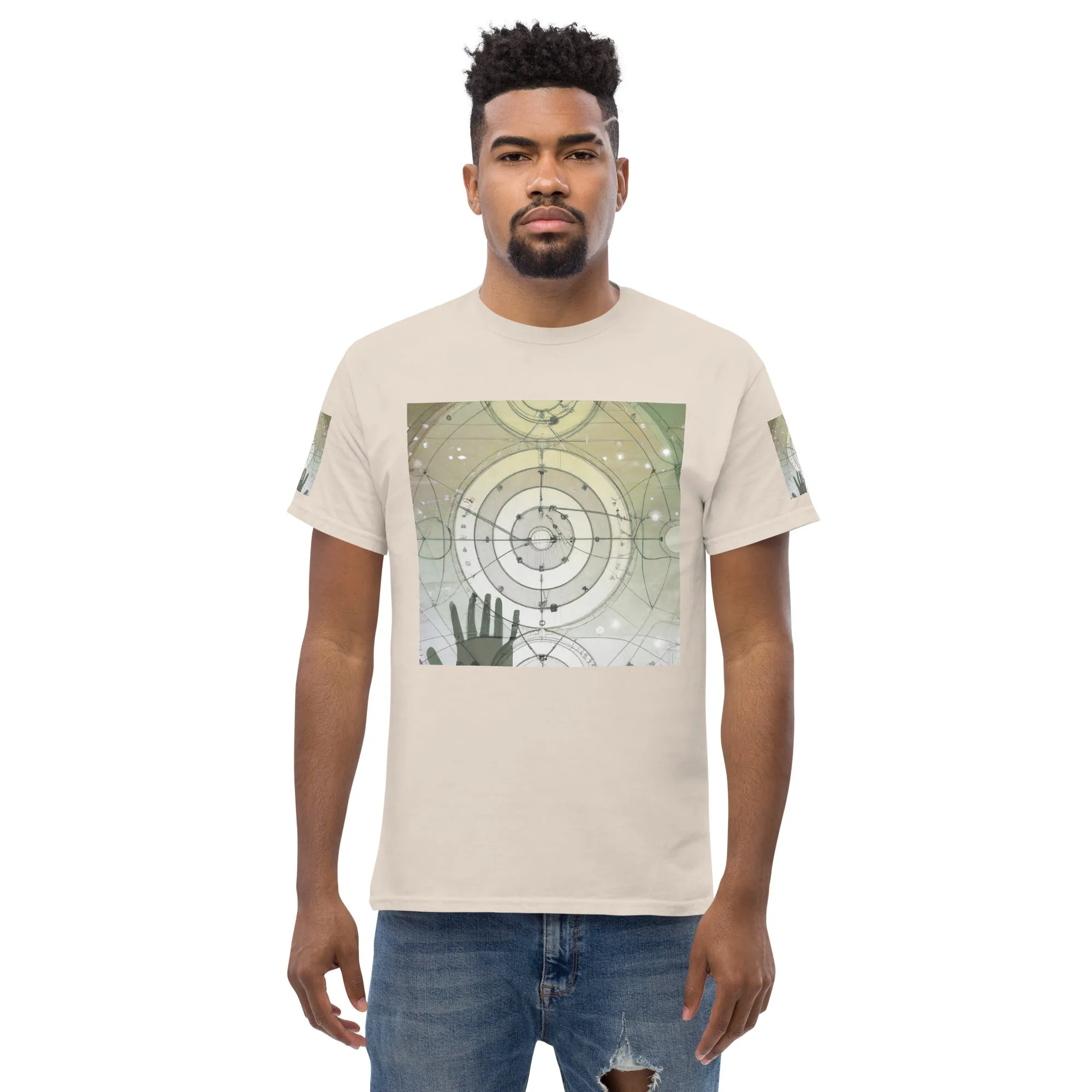 Urban Elegance: Men's Classic Tee with Abstract Balance Print