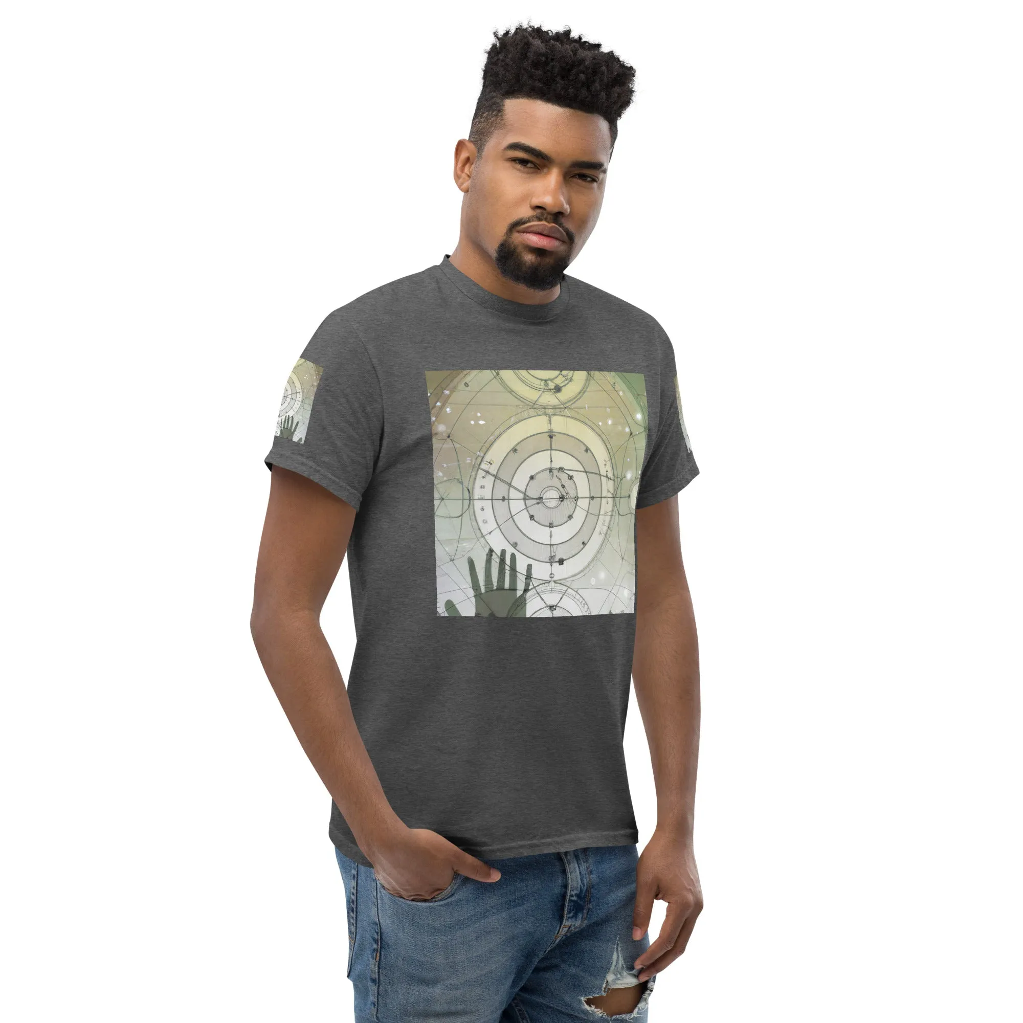 Urban Elegance: Men's Classic Tee with Abstract Balance Print