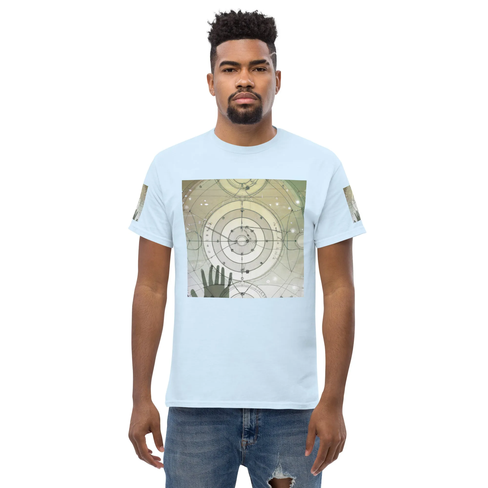 Urban Elegance: Men's Classic Tee with Abstract Balance Print