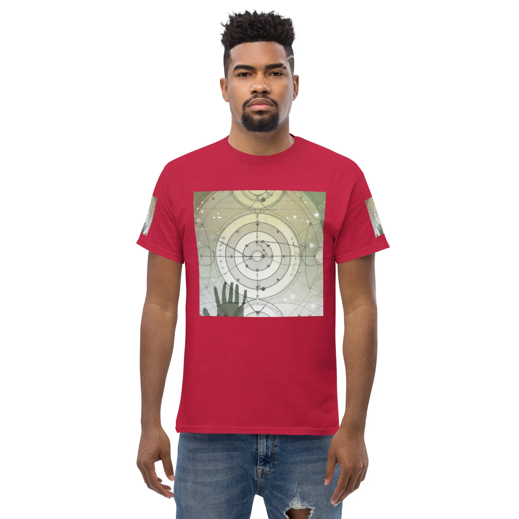 Urban Elegance: Men's Classic Tee with Abstract Balance Print