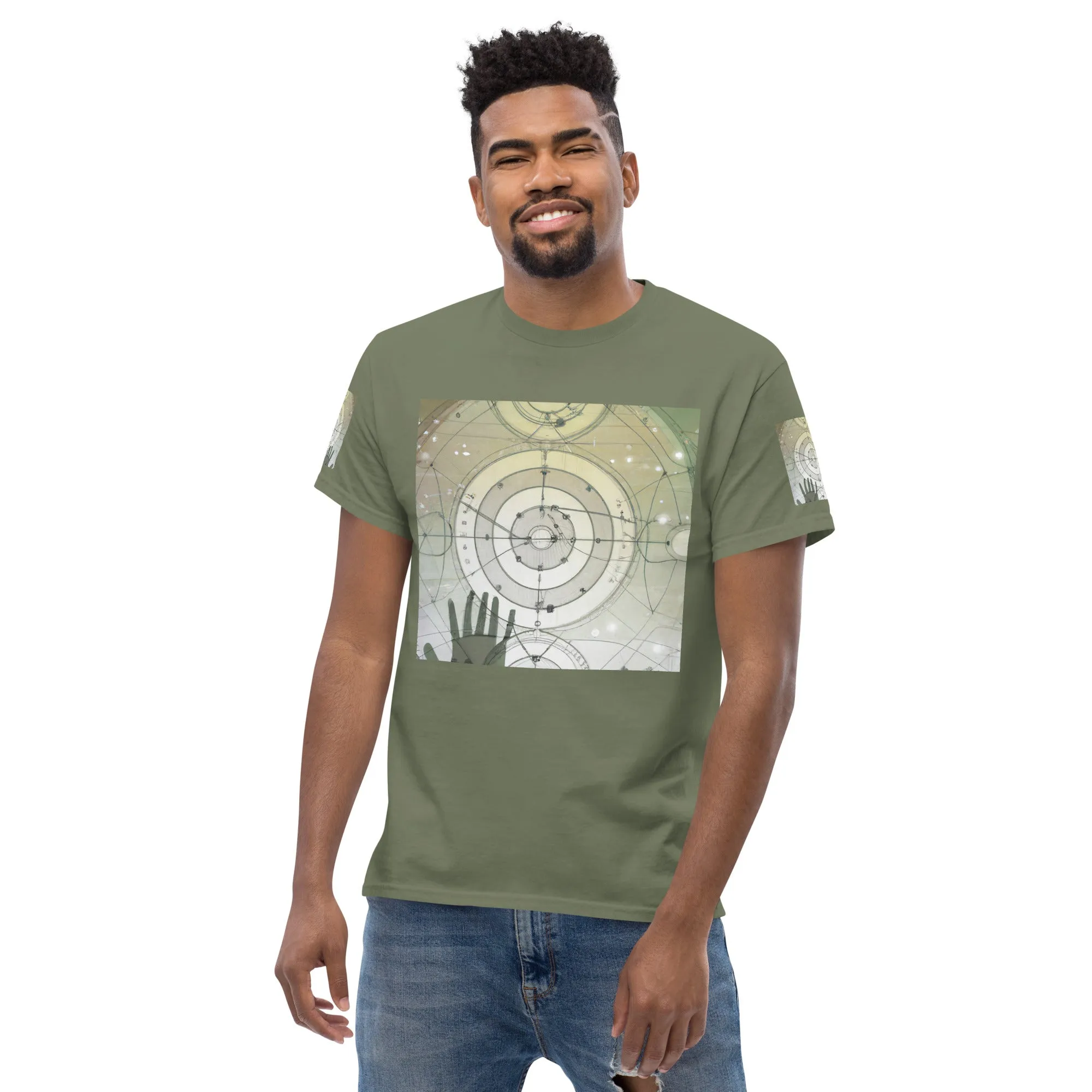 Urban Elegance: Men's Classic Tee with Abstract Balance Print