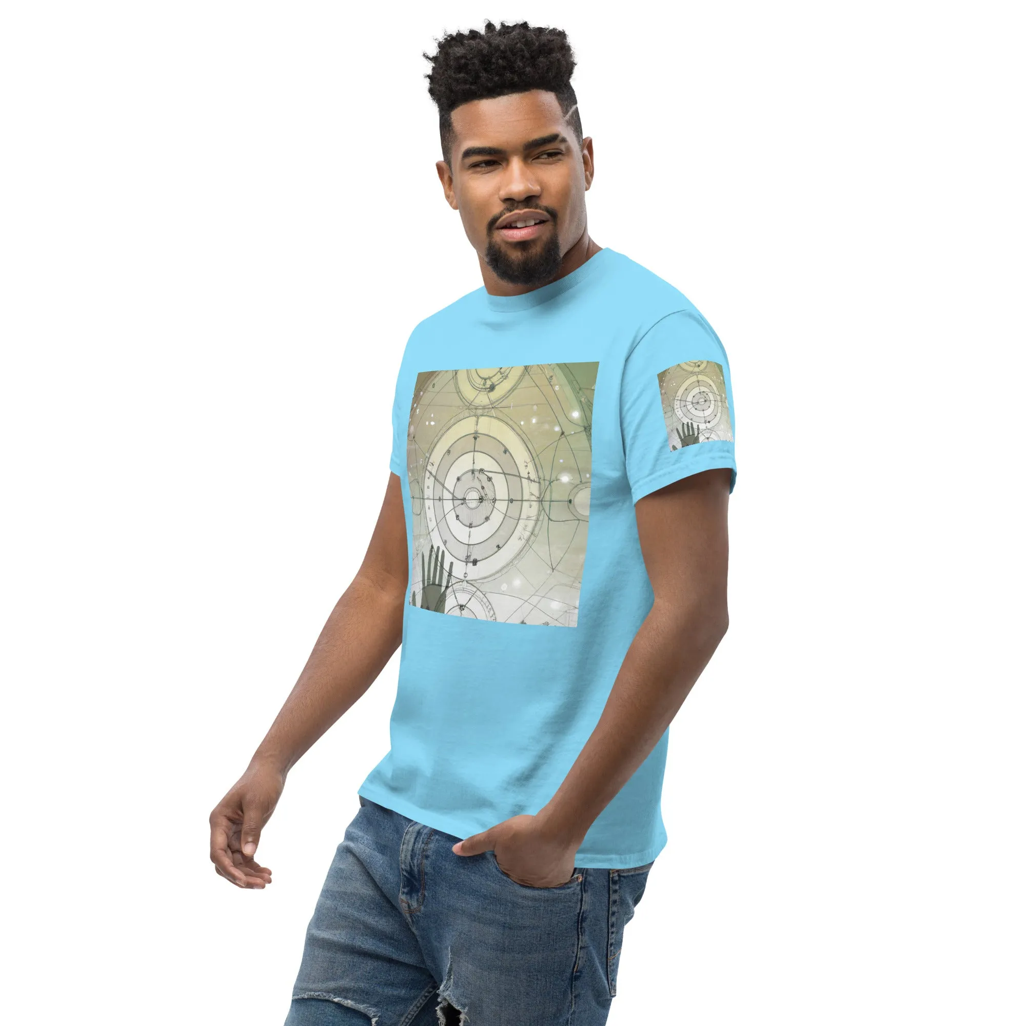 Urban Elegance: Men's Classic Tee with Abstract Balance Print