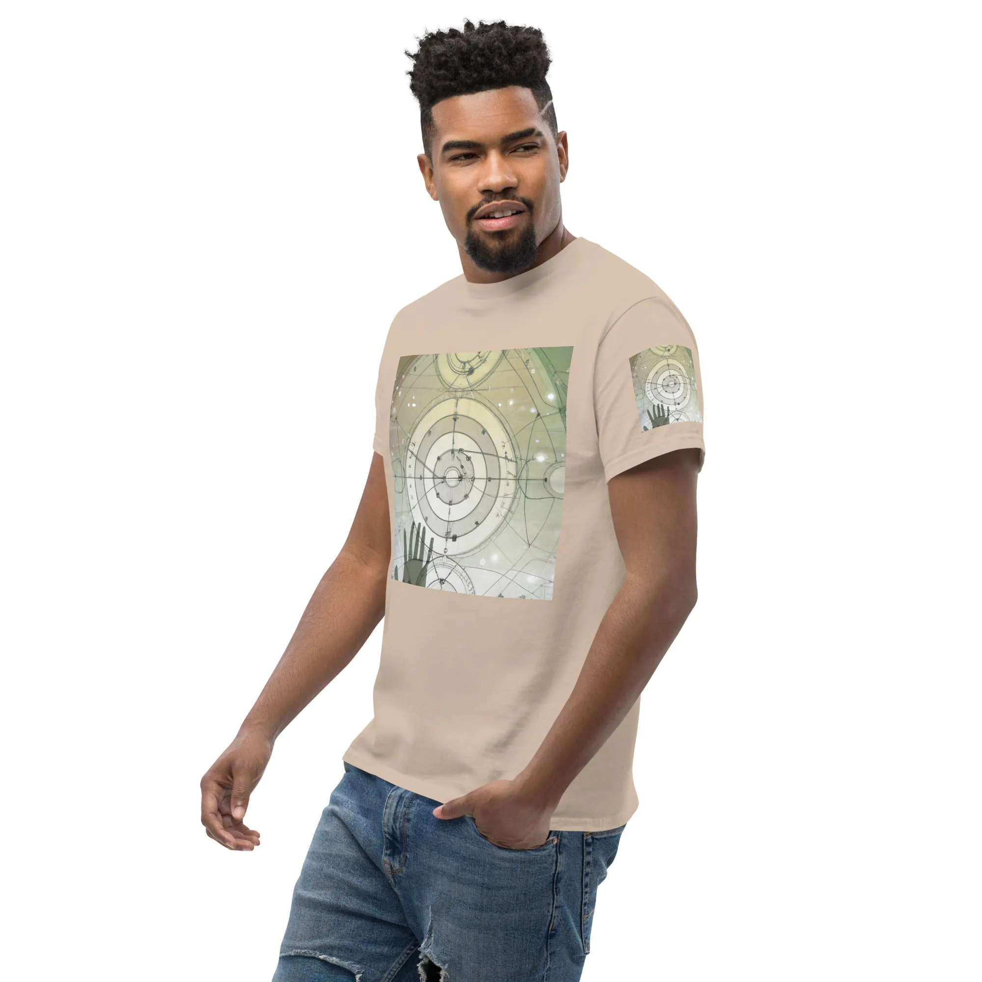 Urban Elegance: Men's Classic Tee with Abstract Balance Print