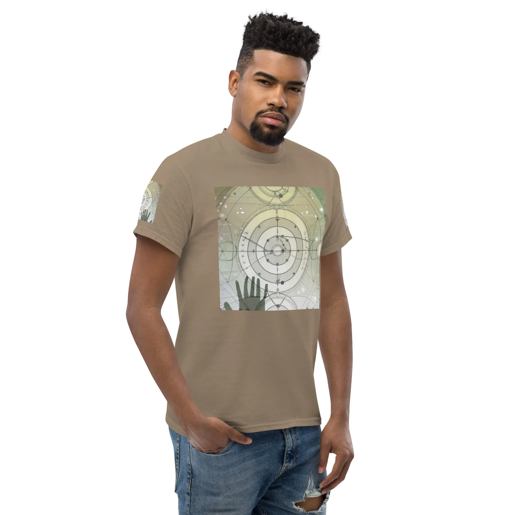 Urban Elegance: Men's Classic Tee with Abstract Balance Print