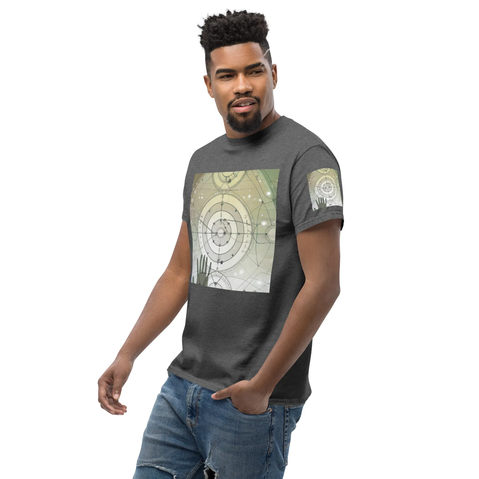 Urban Elegance: Men's Classic Tee with Abstract Balance Print