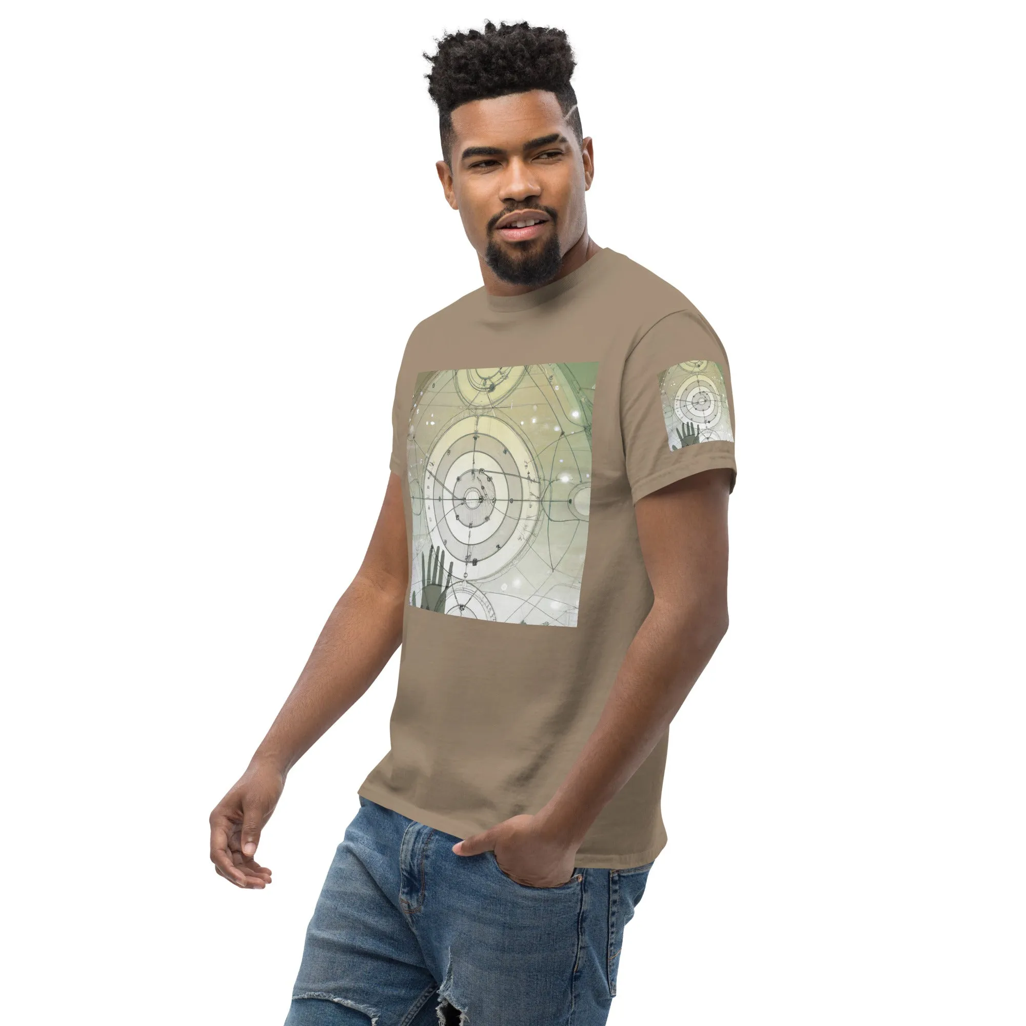 Urban Elegance: Men's Classic Tee with Abstract Balance Print