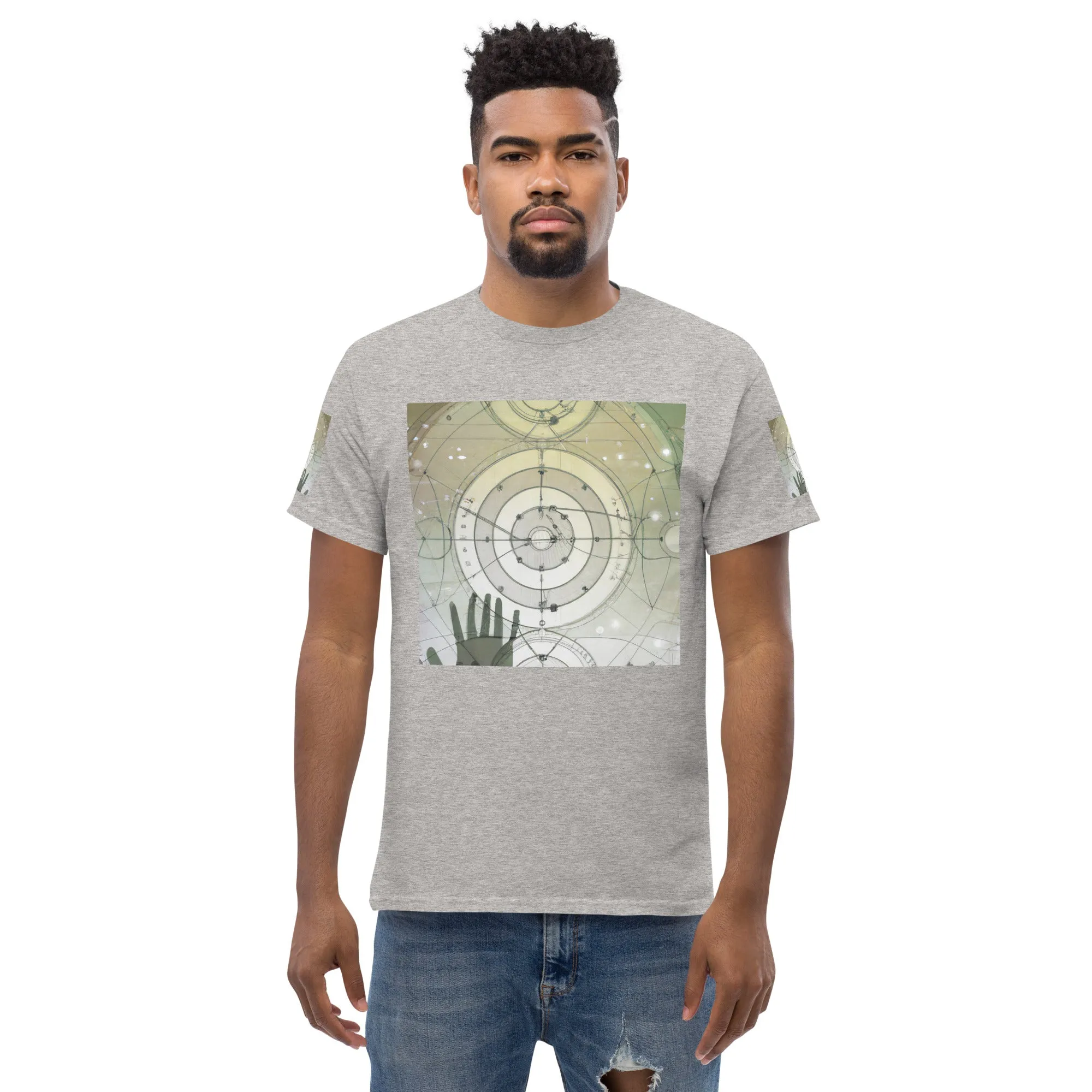 Urban Elegance: Men's Classic Tee with Abstract Balance Print