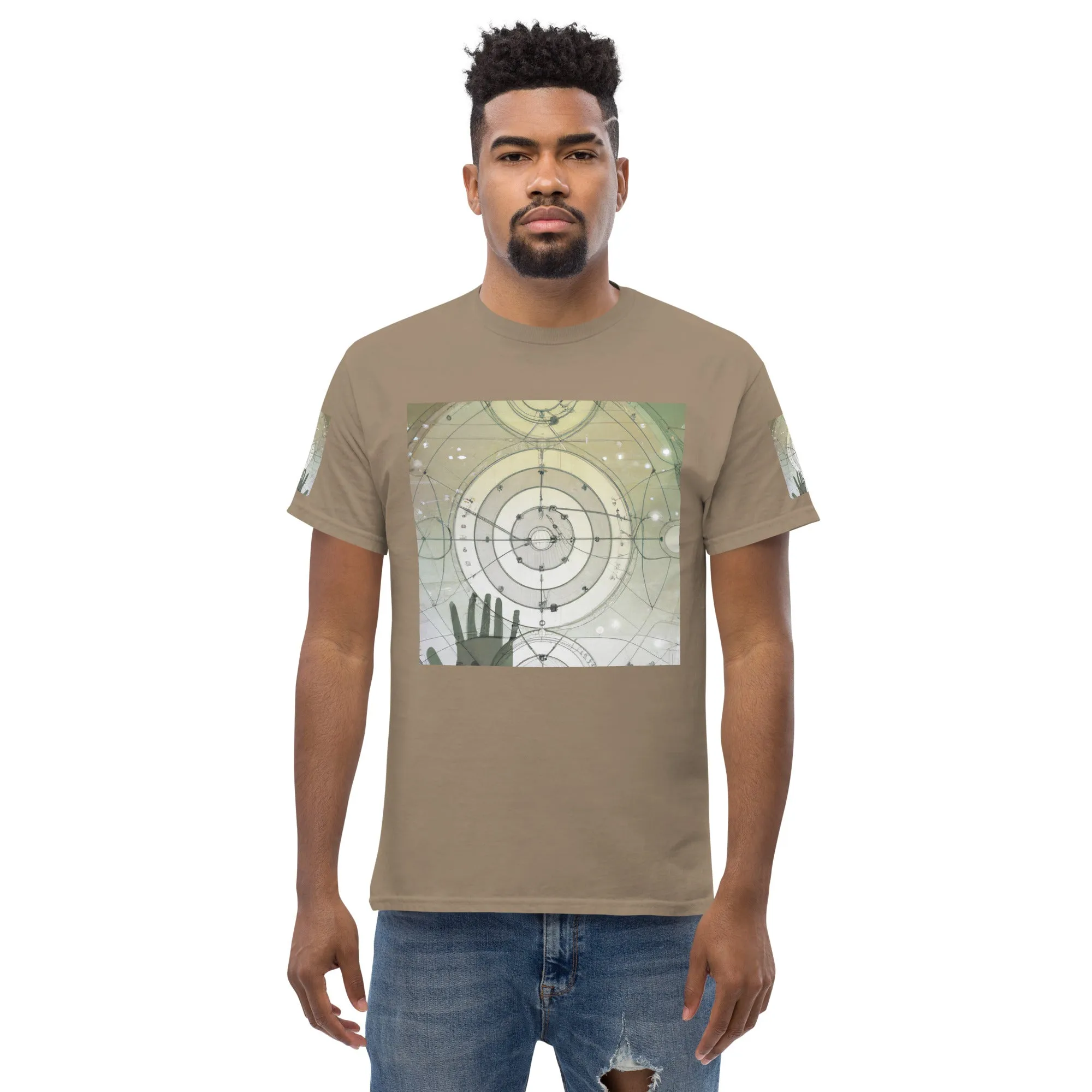 Urban Elegance: Men's Classic Tee with Abstract Balance Print