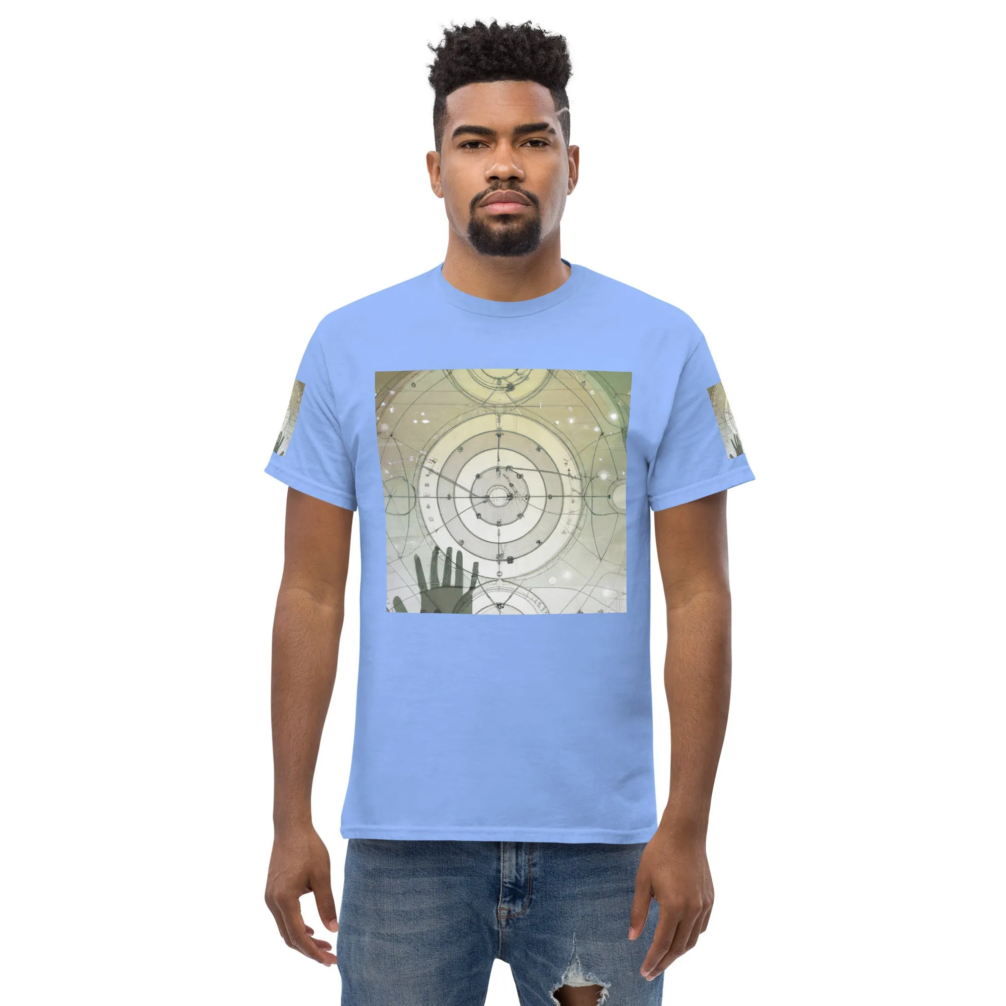 Urban Elegance: Men's Classic Tee with Abstract Balance Print