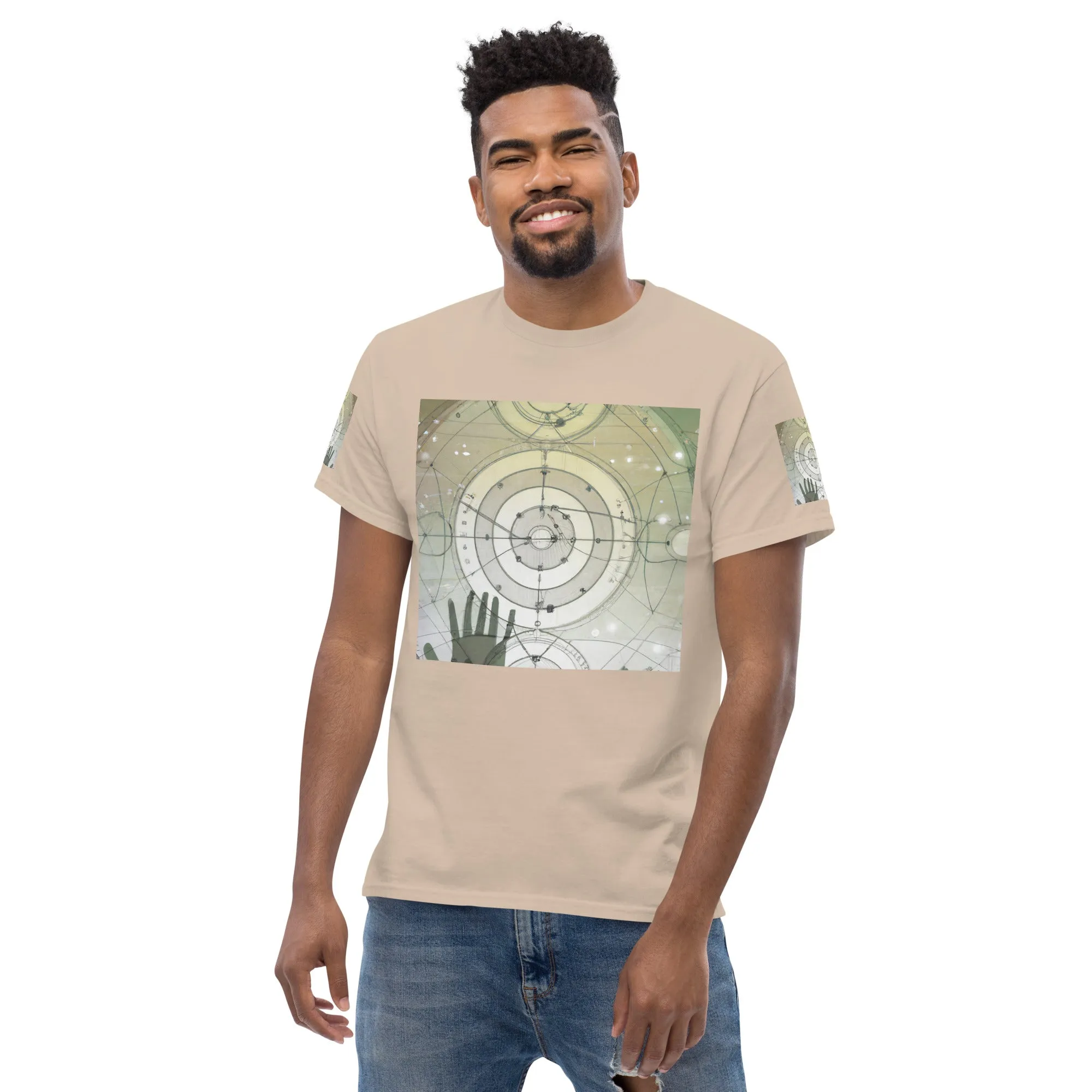 Urban Elegance: Men's Classic Tee with Abstract Balance Print