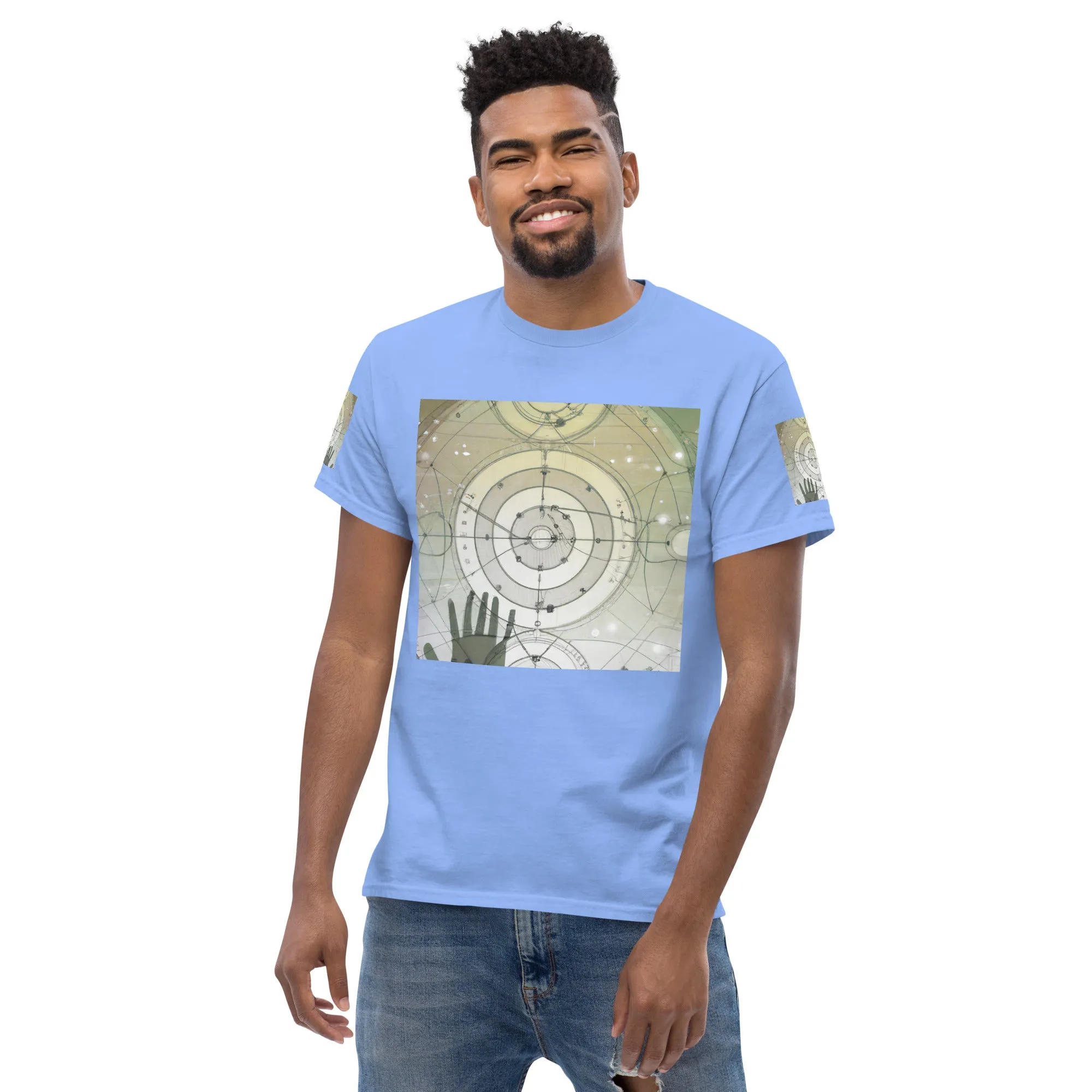 Urban Elegance: Men's Classic Tee with Abstract Balance Print