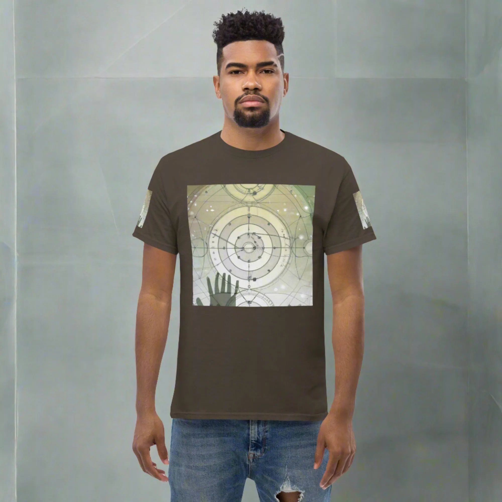 Urban Elegance: Men's Classic Tee with Abstract Balance Print