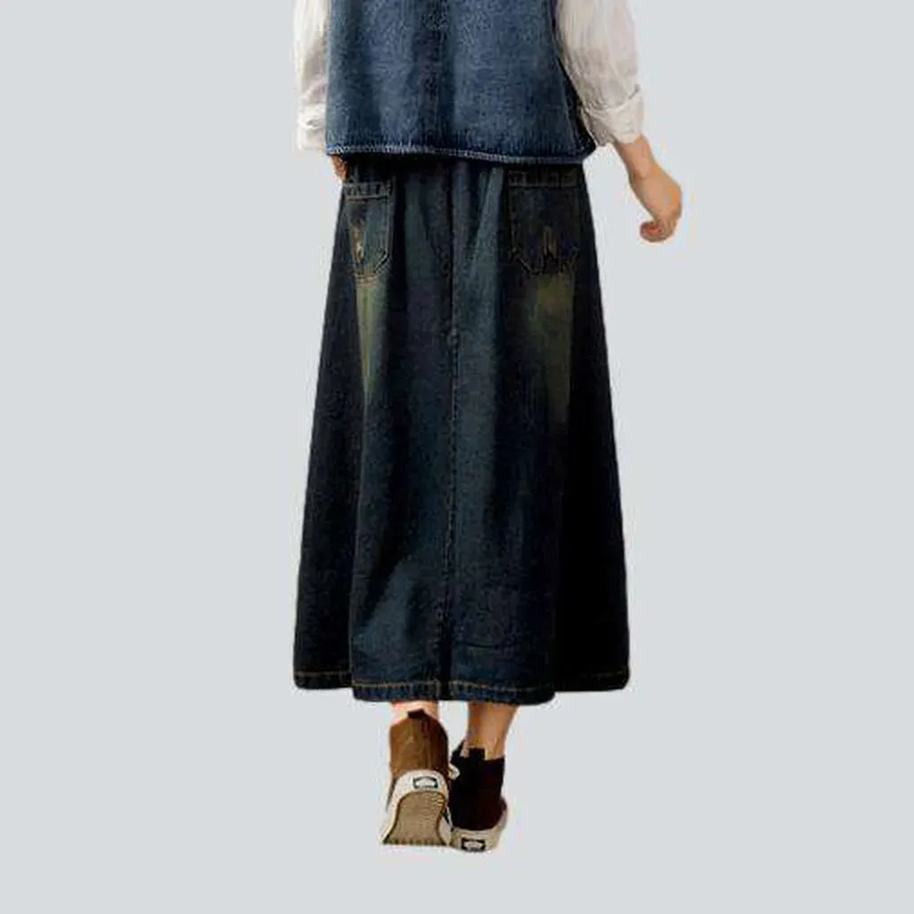 Urban embroidery long denim skirt