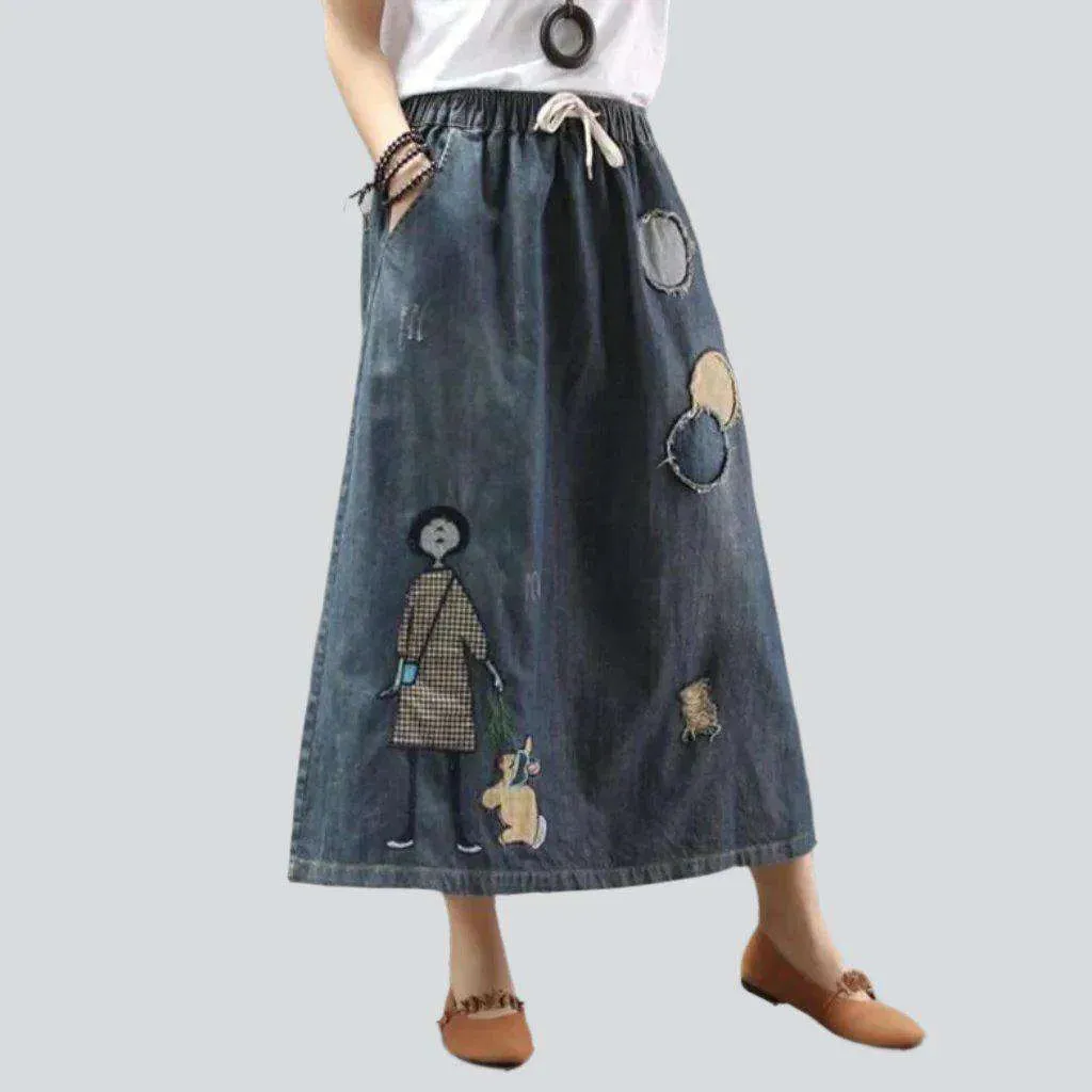 Urban embroidery women's denim skirt