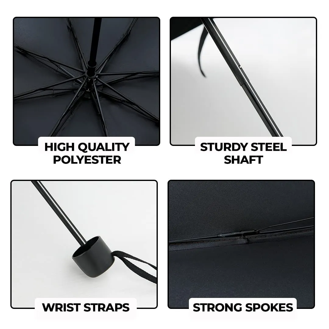 Urbane Home 3 Fold Manual Umbrella | Windproof, Sunproof & Rainproof | With Polyester Canopy, Sturdy Steel Shaft & Wrist Straps | Easy to Hold & Carry | Umbrella for Women, Men & Kids |Black