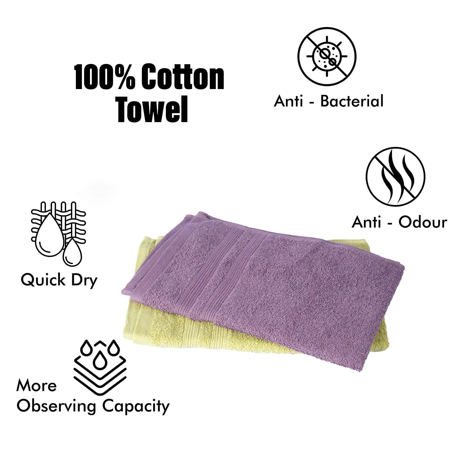 Urbane Home 525 GSM Cotton Hand Towels |Super Soft, Quick Absorbent & Anti-Bacterial|Gym & Workout Towels|Pack of 2 (Purple & Green)