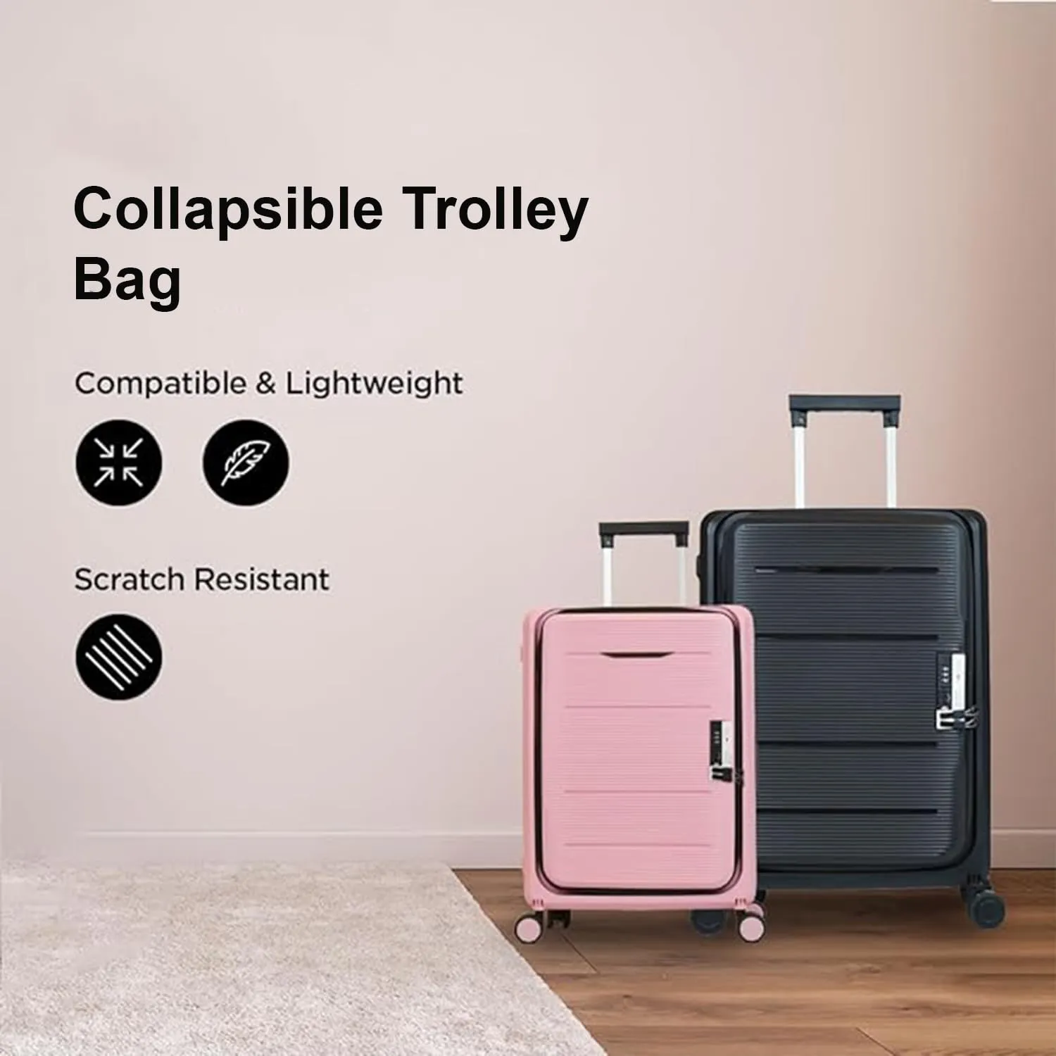 Urbane Home Luggage Bag | Trolley Bags for Travel | Collapsible Luggage Bag | Travelling Bag | Trolley Bags for Suitcase | Lightweight Luggage Bag | 20N-24N Inch | Navy Blue