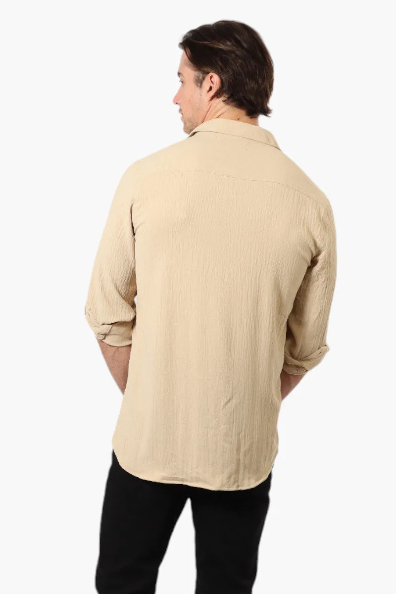 Urbanology Button Up Roll Up Sleeve Casual Shirt - Beige