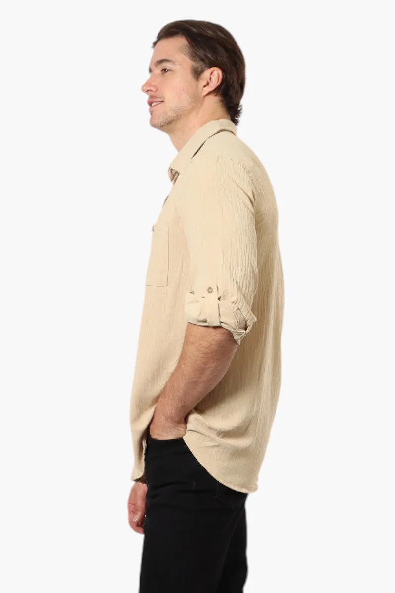 Urbanology Button Up Roll Up Sleeve Casual Shirt - Beige