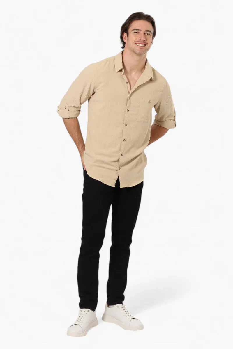 Urbanology Button Up Roll Up Sleeve Casual Shirt - Beige