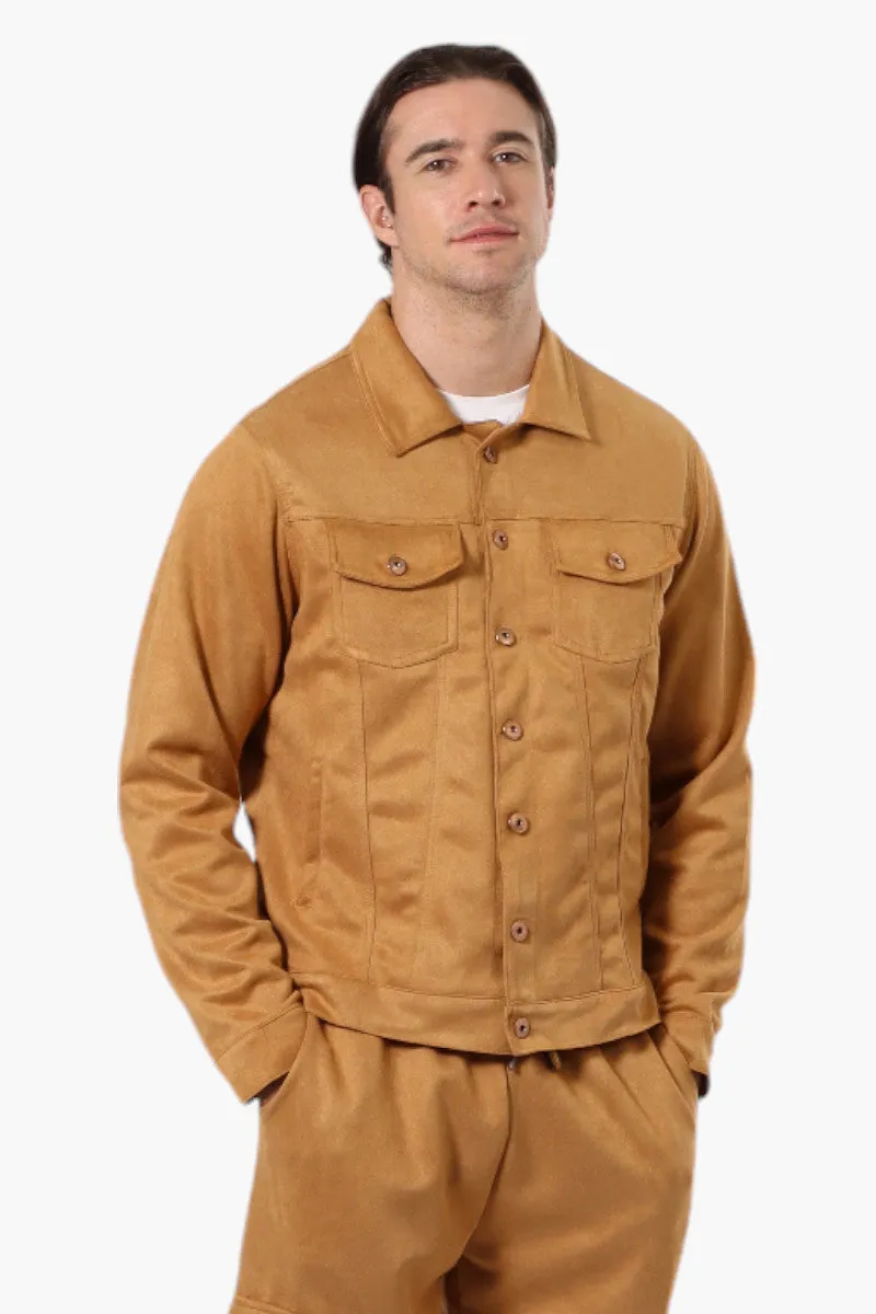 Urbanology Button Up Suede Trucker Lightweight Jacket - Caramel